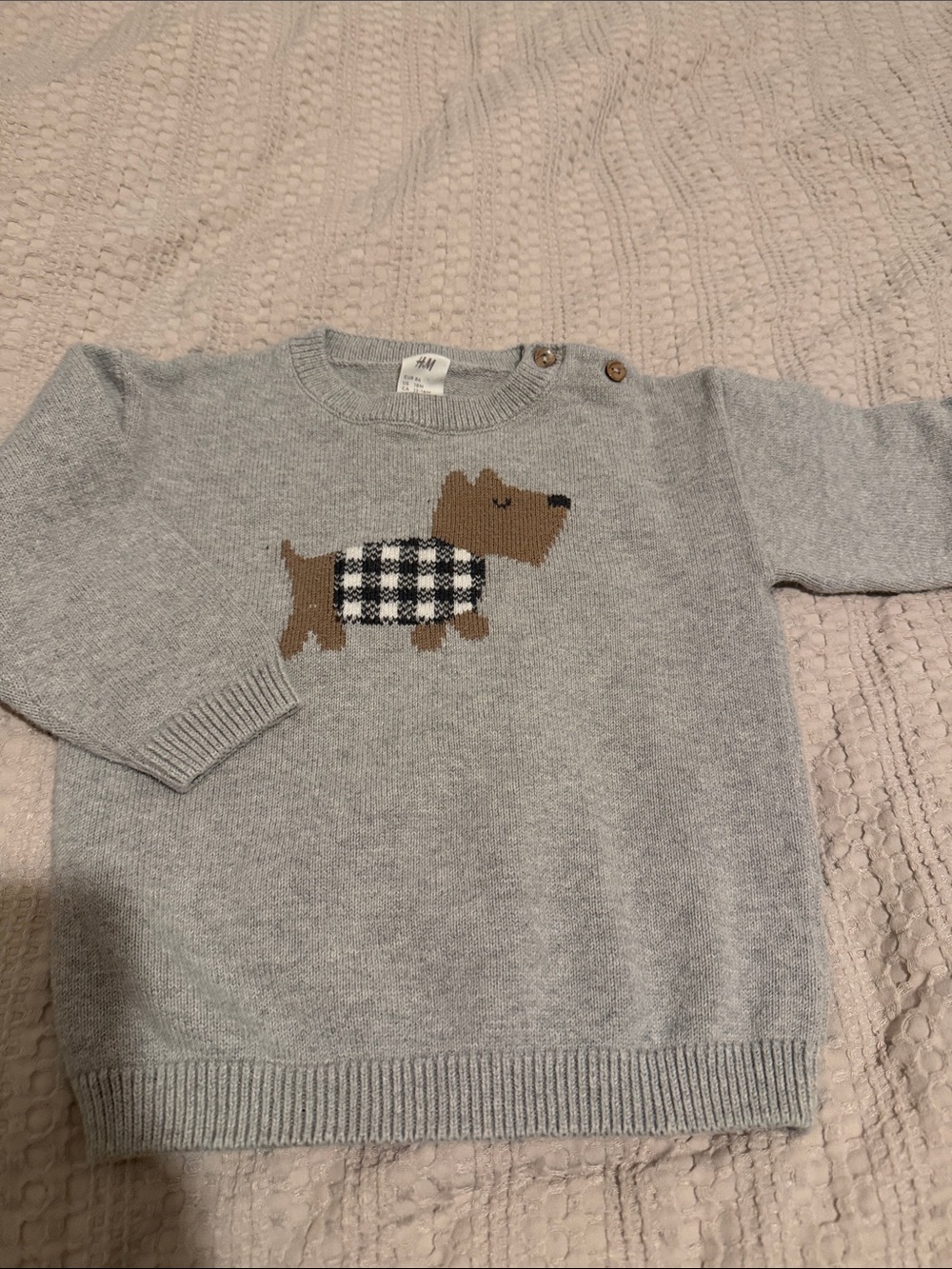 H&M Gray Knit Sweater with Brown Dog Intarsia